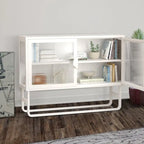 Meuble vitrine en verre trempé avec 2 portes en verre cannelé, étagère réglable, pieds en U, placard fermé pour cuisine et salon