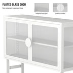 Meuble vitrine en verre trempé avec 2 portes en verre cannelé, étagère réglable, pieds en U, placard fermé pour cuisine et salon