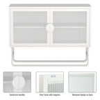 Meuble vitrine en verre trempé avec 2 portes en verre cannelé, étagère réglable, pieds en U, placard fermé pour cuisine et salon