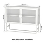 Meuble vitrine en verre trempé avec 2 portes en verre cannelé, étagère réglable, pieds en U, placard fermé pour cuisine et salon