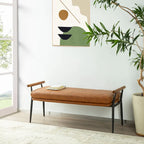 Banc rembourré moderne de 48,5 pouces de largeur avec accoudoirs en bois et pieds en métal