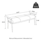 Banc rembourré moderne de 48,5 pouces de largeur avec accoudoirs en bois et pieds en métal
