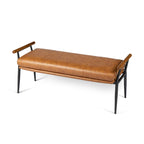 Banc rembourré moderne de 48,5 pouces de largeur avec accoudoirs en bois et pieds en métal