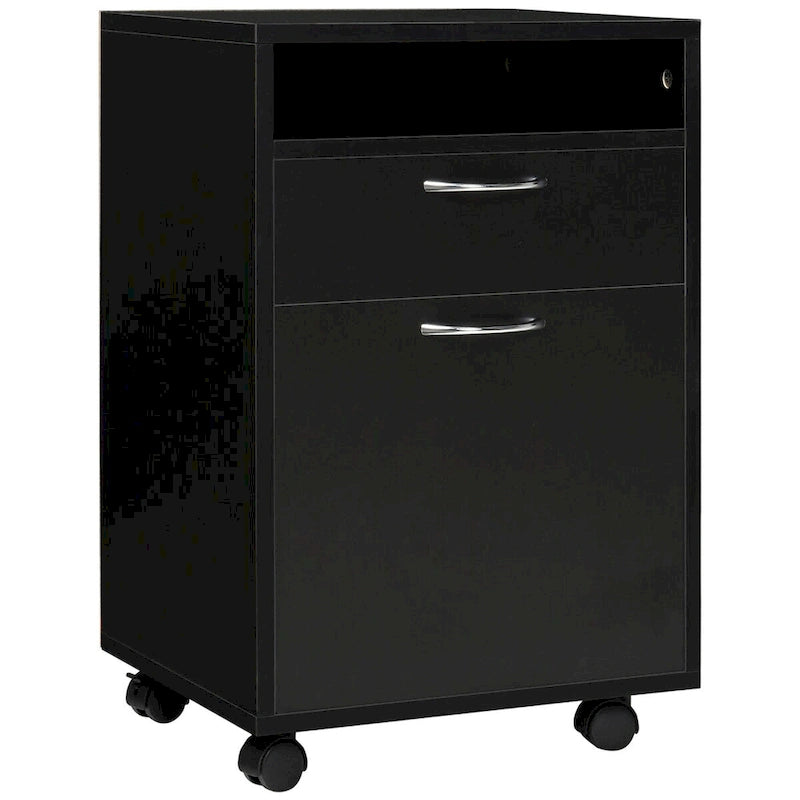Meuble de Rangement Mobile Moderne avec 1 Étagère, 1 Tiroir et 1 Placard, Support d'Imprimante avec Roulettes