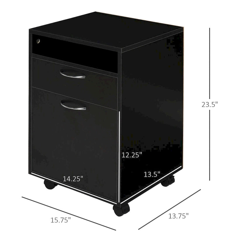 Meuble de Rangement Mobile Moderne avec 1 Étagère, 1 Tiroir et 1 Placard, Support d'Imprimante avec Roulettes