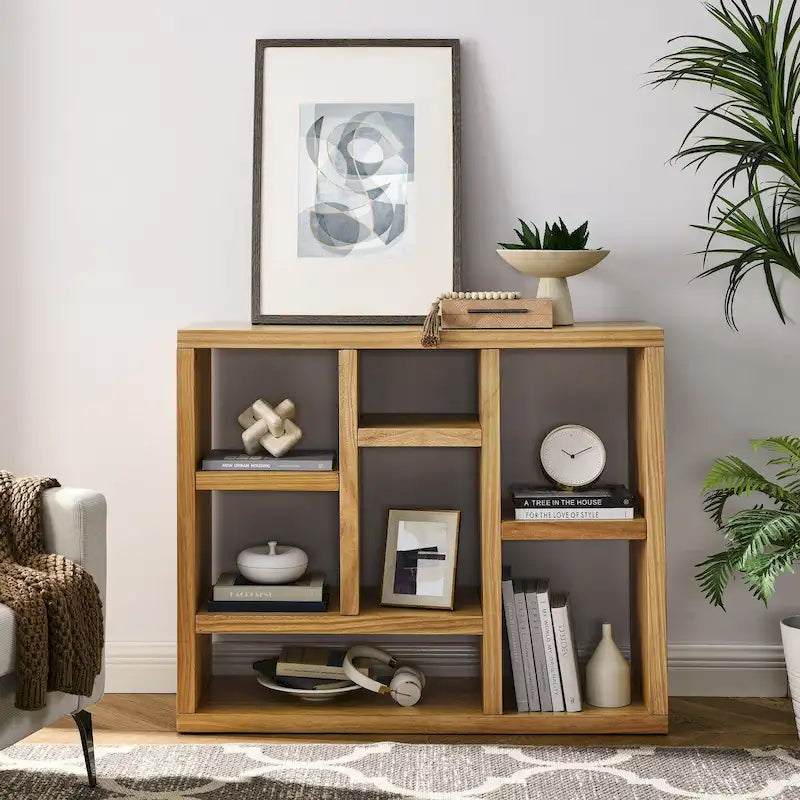 Bibliothèque ouverte en bois avec étagères, meuble de rangement autonome avec 7 casiers, étagère sur pied, entrée
