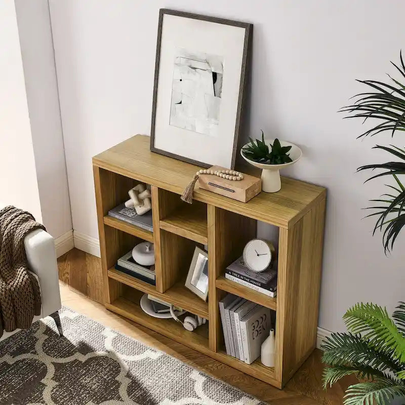 Bibliothèque ouverte en bois avec étagères, meuble de rangement autonome avec 7 casiers, étagère sur pied, entrée