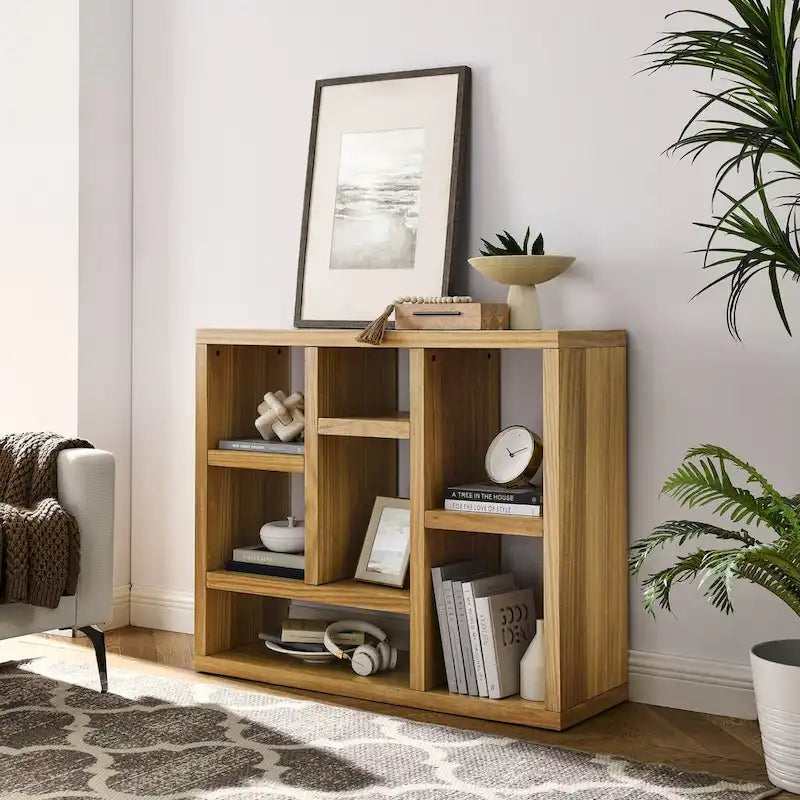 Bibliothèque ouverte en bois avec étagères, meuble de rangement autonome avec 7 casiers, étagère sur pied, entrée
