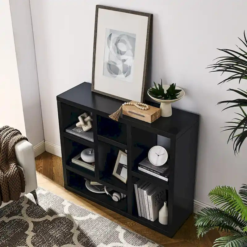 Bibliothèque ouverte en bois avec étagères, meuble de rangement autonome avec 7 casiers, étagère sur pied, entrée