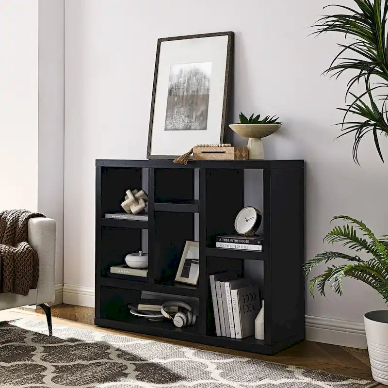 Bibliothèque ouverte en bois avec étagères, meuble de rangement autonome avec 7 casiers, étagère sur pied, entrée