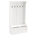 38 porte-manteaux d'entrée 3-en-1 avec banc de rangement, patère à quatre crochets et rangement à chaussures, blanc