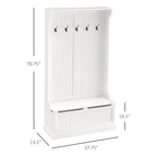 38 porte-manteaux d'entrée 3-en-1 avec banc de rangement, patère à quatre crochets et rangement à chaussures, blanc