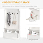 38 porte-manteaux d'entrée 3-en-1 avec banc de rangement, patère à quatre crochets et rangement à chaussures, blanc