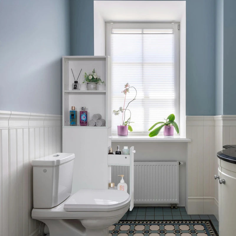Meuble de rangement pour salle de bain, idéal comme porte-papier toilette, organiseur de produits féminins avec tiroir de rangement et étagère réglable