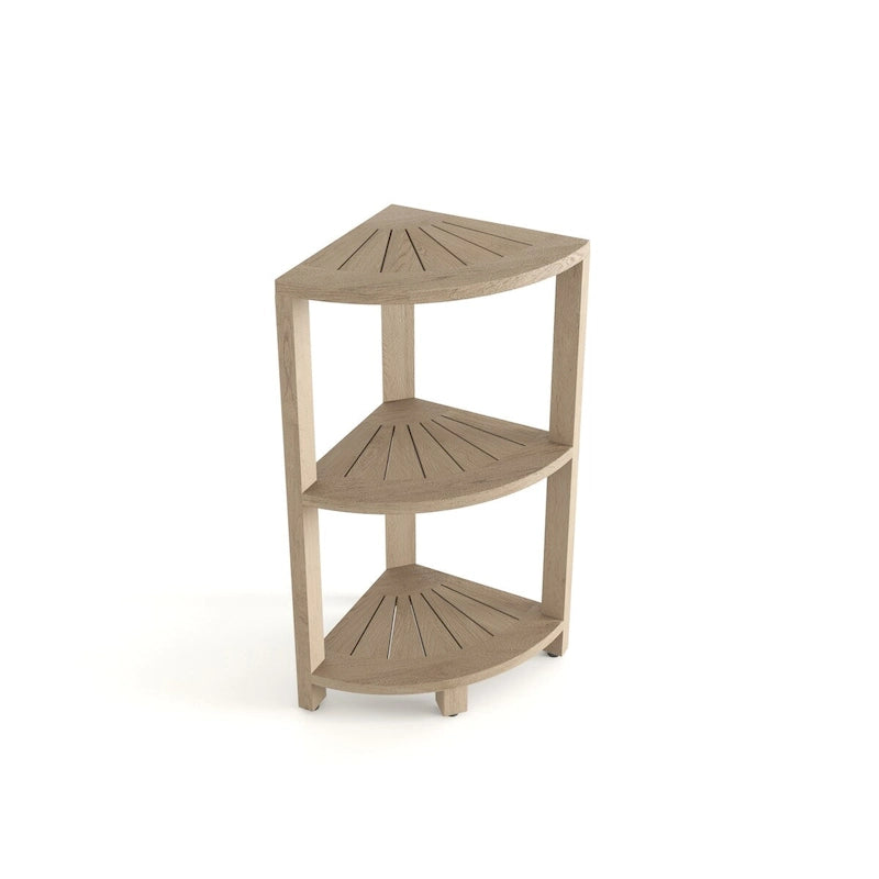 Petite étagère de salle de bain d'angle en teck à 3 niveaux