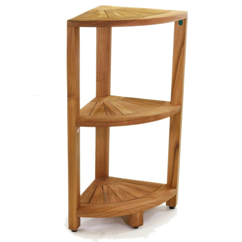 Petite étagère de salle de bain d'angle en teck à 3 niveaux