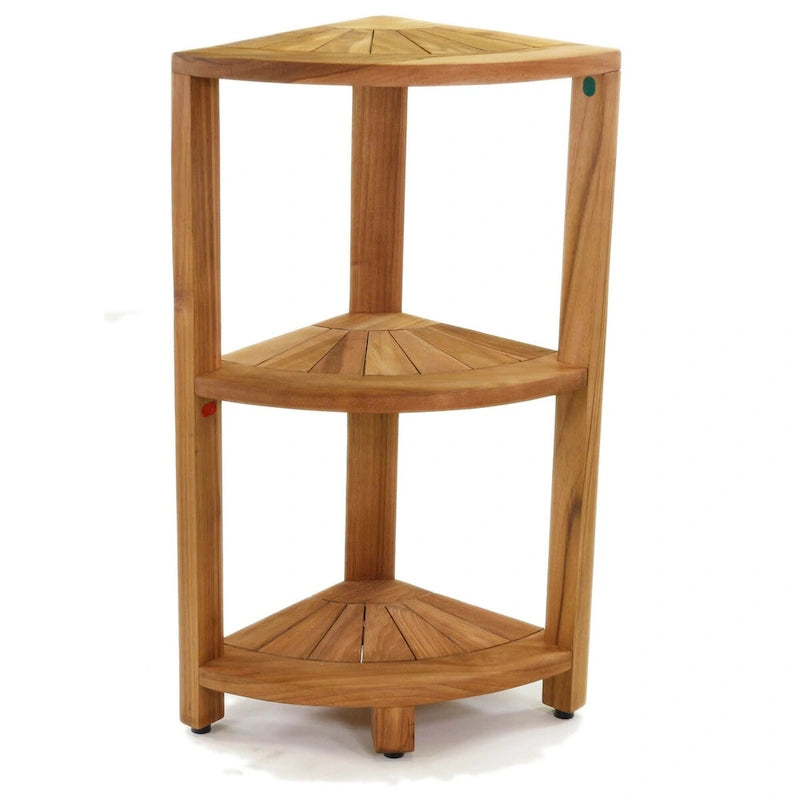 Petite étagère de salle de bain d'angle en teck à 3 niveaux