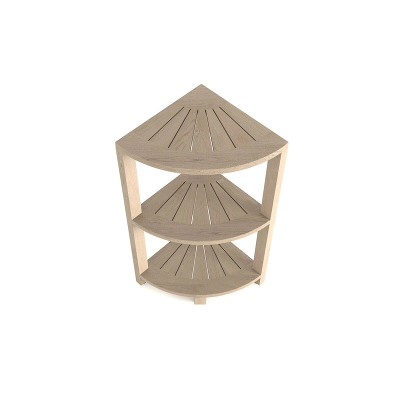 Petite étagère de salle de bain d'angle en teck à 3 niveaux
