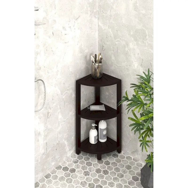 Petite étagère de salle de bain d'angle en teck à 3 niveaux