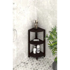 Petite étagère de salle de bain d'angle en teck à 3 niveaux