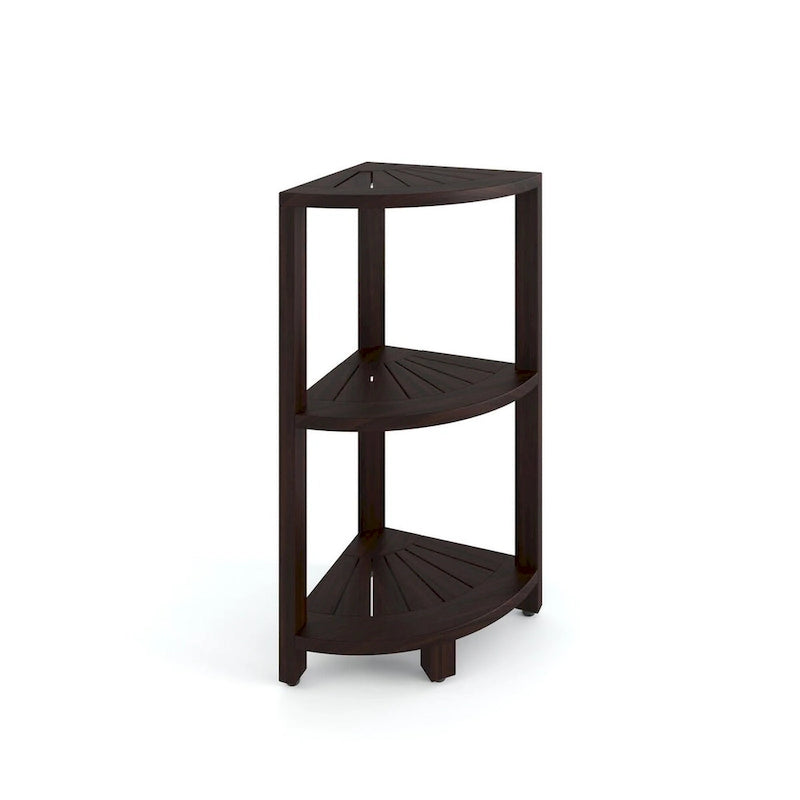 Petite étagère de salle de bain d'angle en teck à 3 niveaux