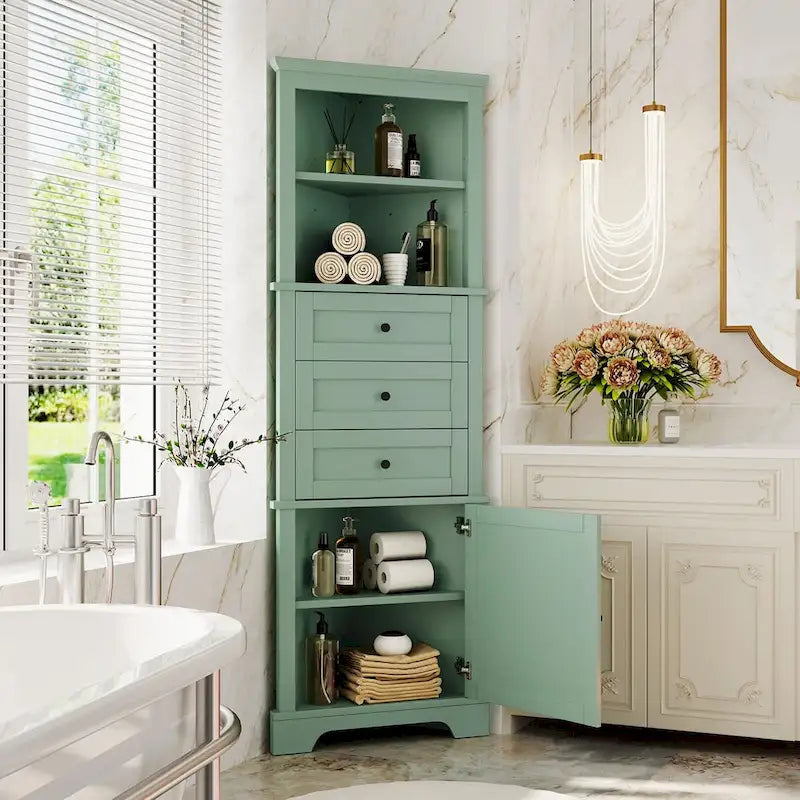 Meuble de salle de bain à 1 porte vert Tall Wood 69 po avec tablette réglable