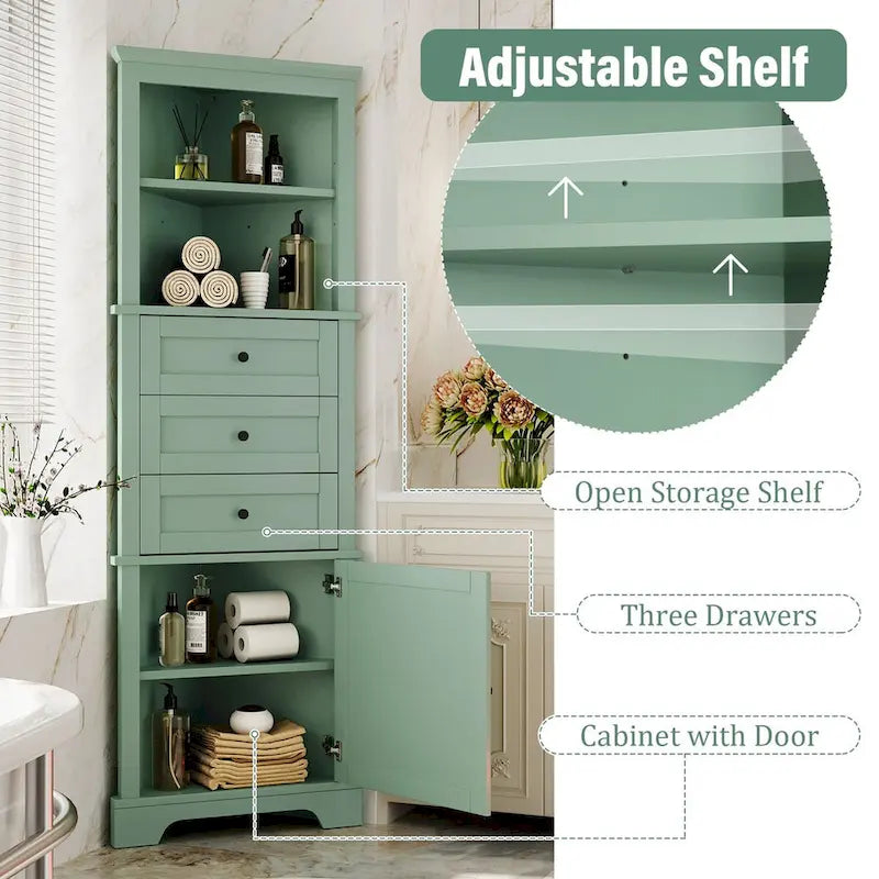 Meuble de salle de bain à 1 porte vert Tall Wood 69 po avec tablette réglable