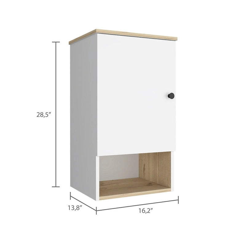 Armoire à pharmacie, deux étagères intérieures, finition chêne clair / blanc