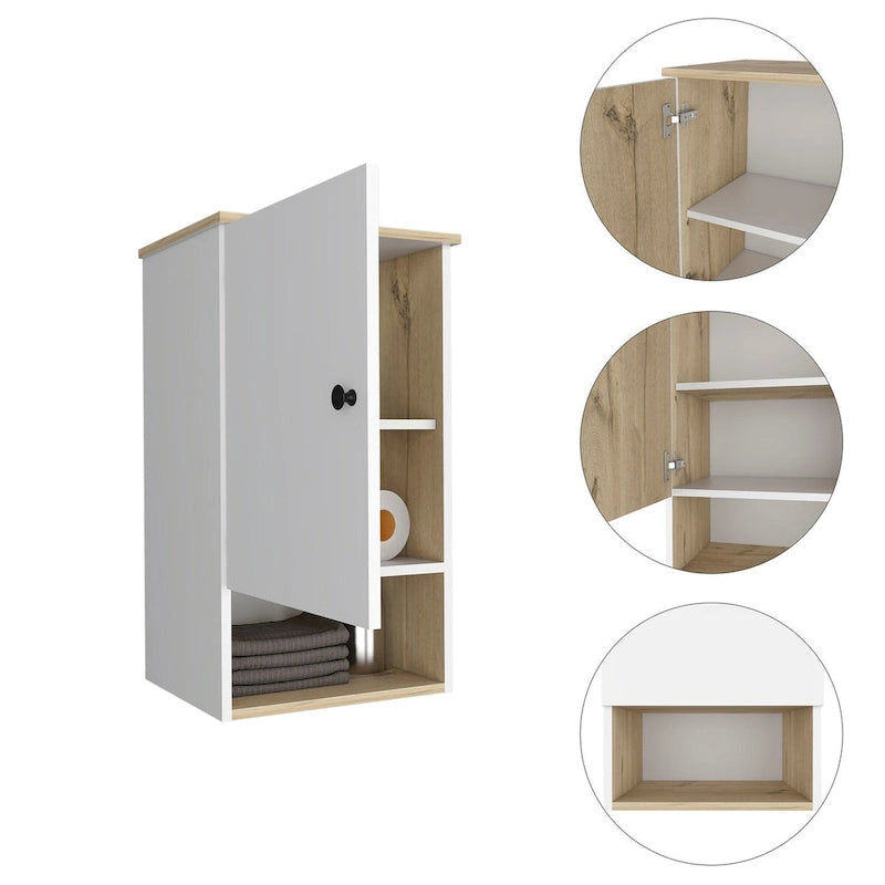 Armoire à pharmacie, deux étagères intérieures, finition chêne clair / blanc