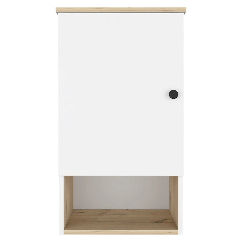 Armoire à pharmacie, deux étagères intérieures, finition chêne clair / blanc