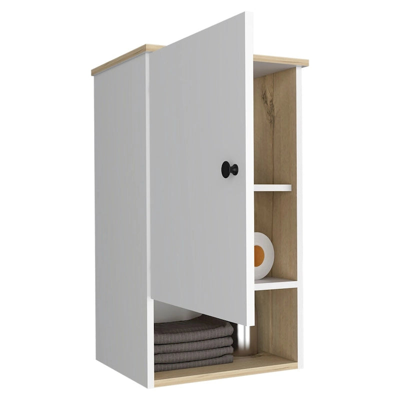 Armoire à pharmacie, deux étagères intérieures, finition chêne clair / blanc