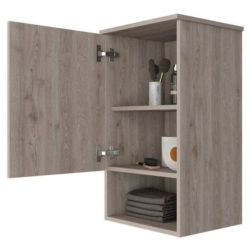 Armoire à pharmacie, deux étagères intérieures, finition chêne clair / blanc