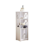 Meuble de rangement de salle de bain, meuble WC latéral avec porte et étagères, blanc