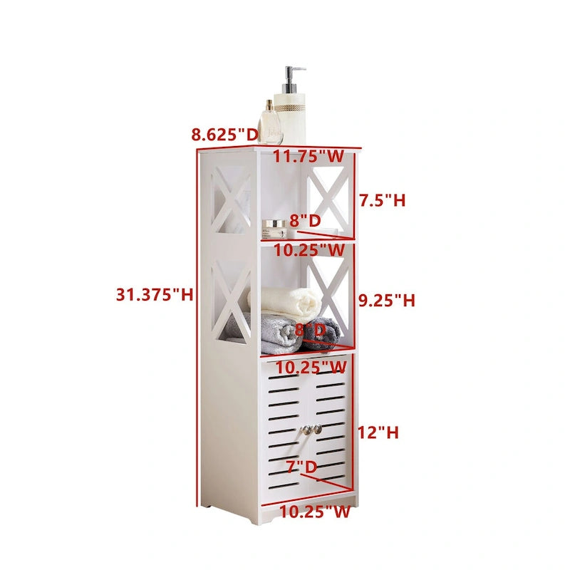 Meuble de rangement de salle de bain, meuble WC latéral avec porte et étagères, blanc