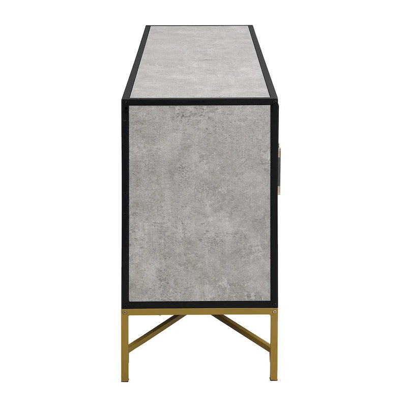 Caractéristiques distinctives d'un buffet à quatre portes avec pieds en métal croisés, adapté aux salons