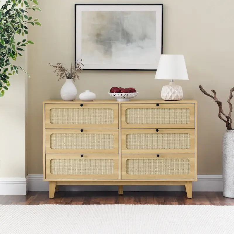 Commode de rangement 6 tiroirs en rotin