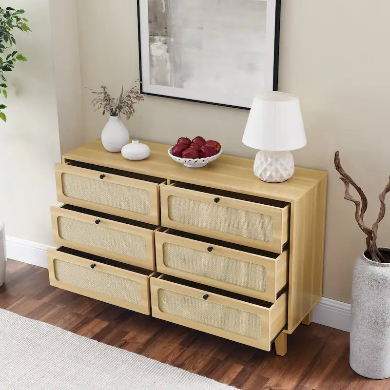 Commode de rangement 6 tiroirs en rotin