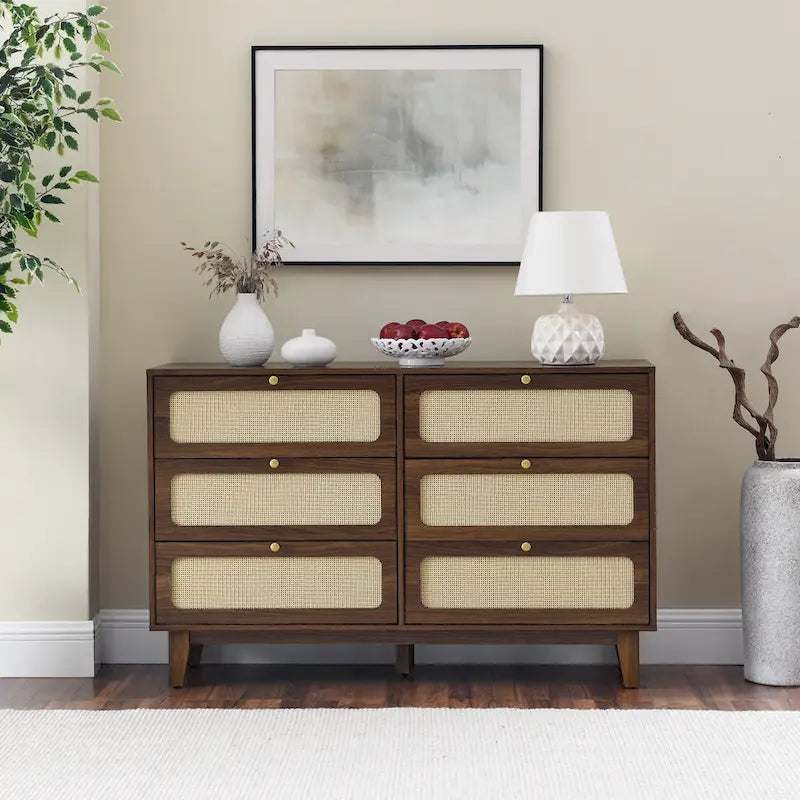Commode de rangement 6 tiroirs en rotin