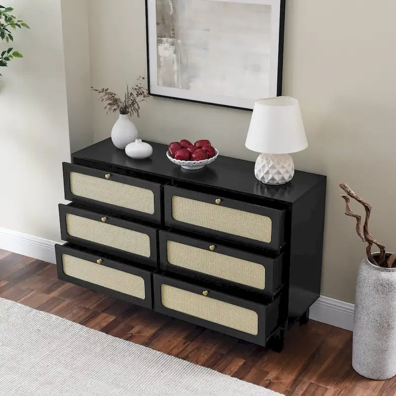 Commode de rangement 6 tiroirs en rotin