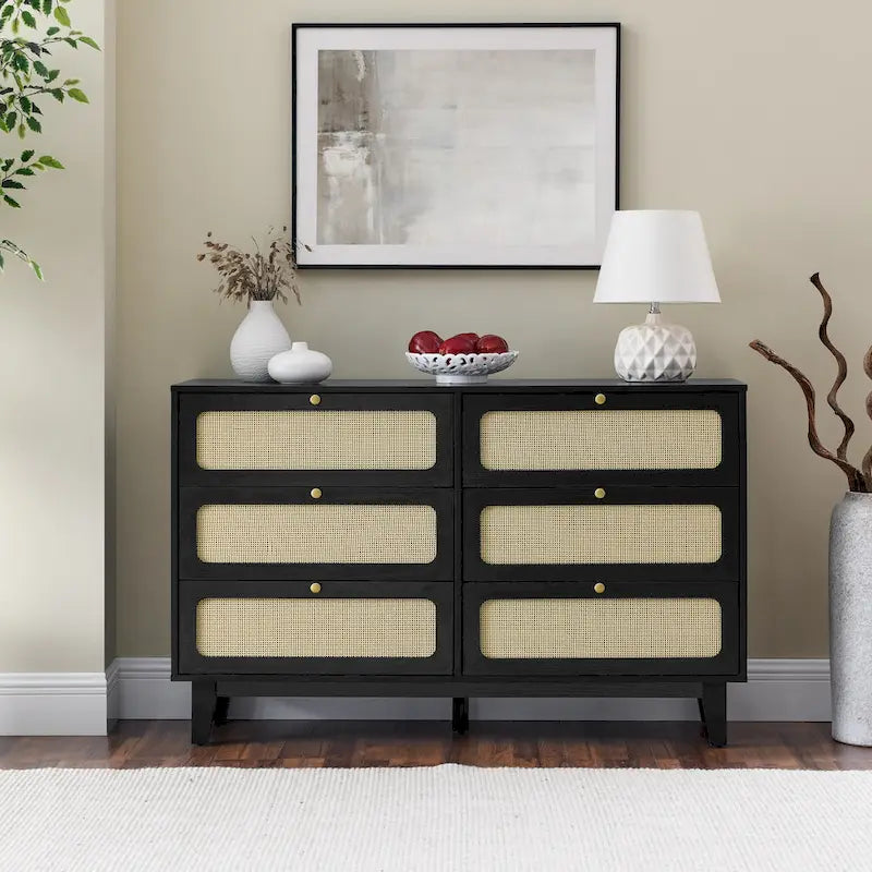 Commode de rangement 6 tiroirs en rotin