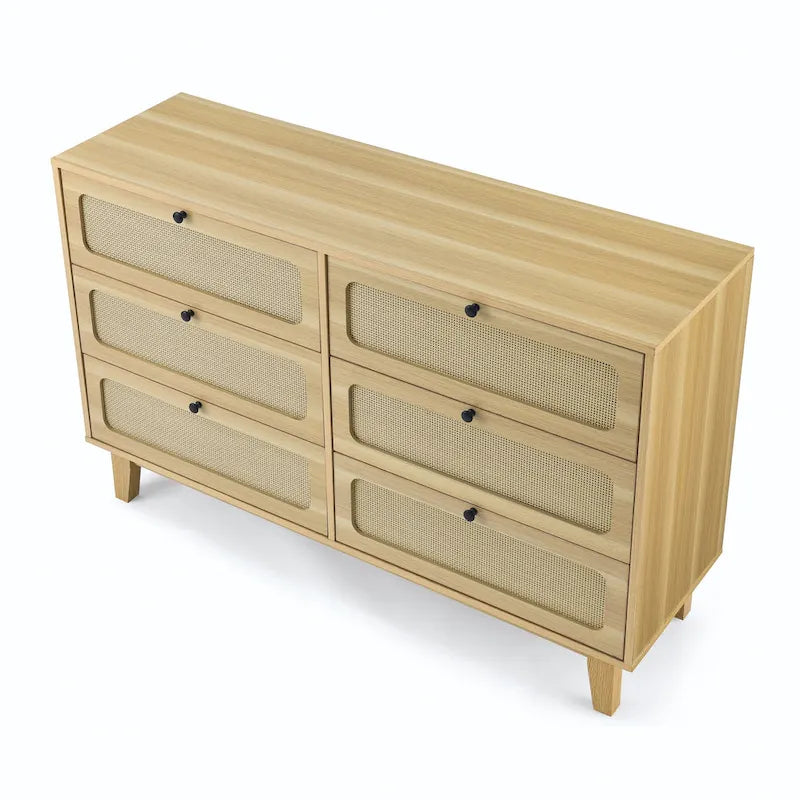 Commode de rangement 6 tiroirs en rotin