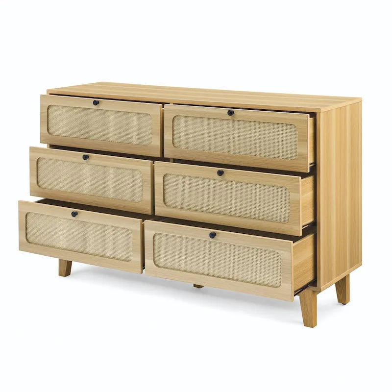 Commode de rangement 6 tiroirs en rotin