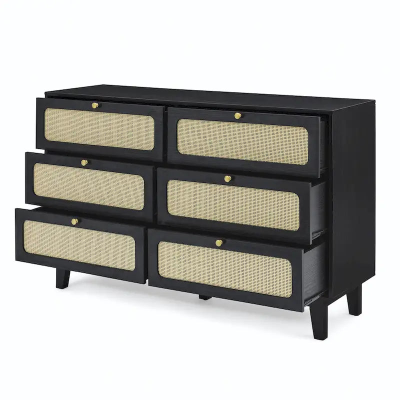Commode de rangement 6 tiroirs en rotin