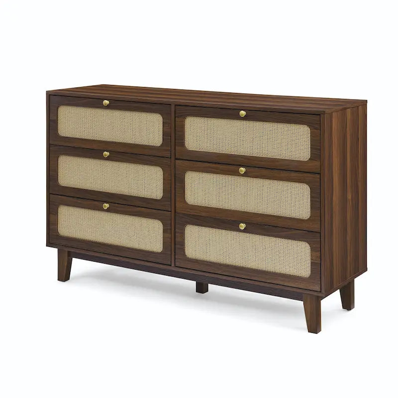 Commode de rangement 6 tiroirs en rotin