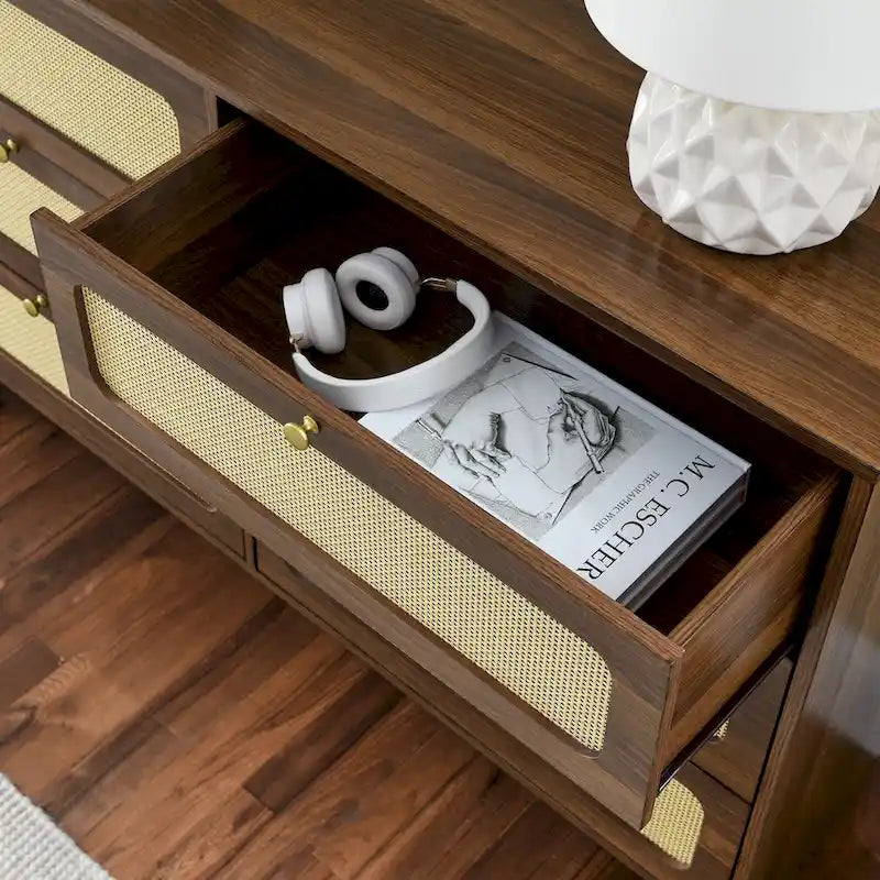 Commode de rangement 6 tiroirs en rotin