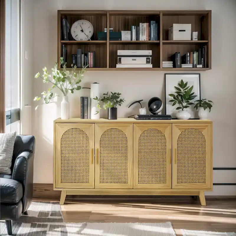 Armoire 4 portes avec portes en rotin