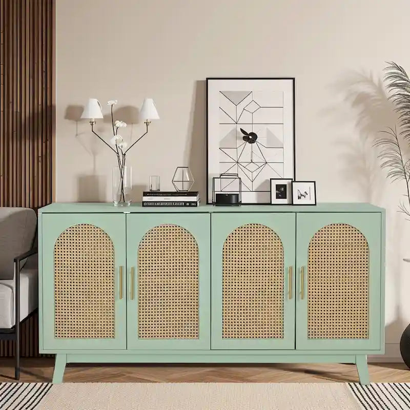 Armoire 4 portes avec portes en rotin