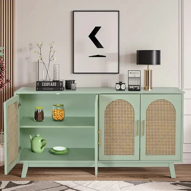 Armoire 4 portes avec portes en rotin