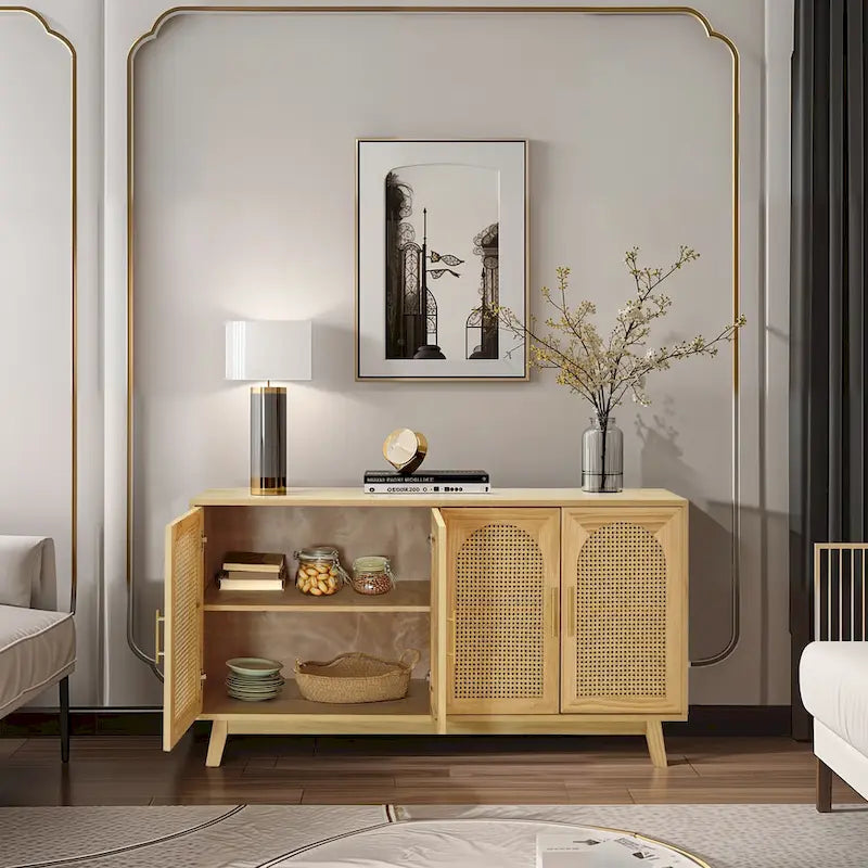 Armoire 4 portes avec portes en rotin