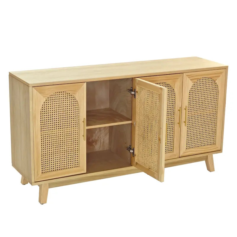 Armoire 4 portes avec portes en rotin